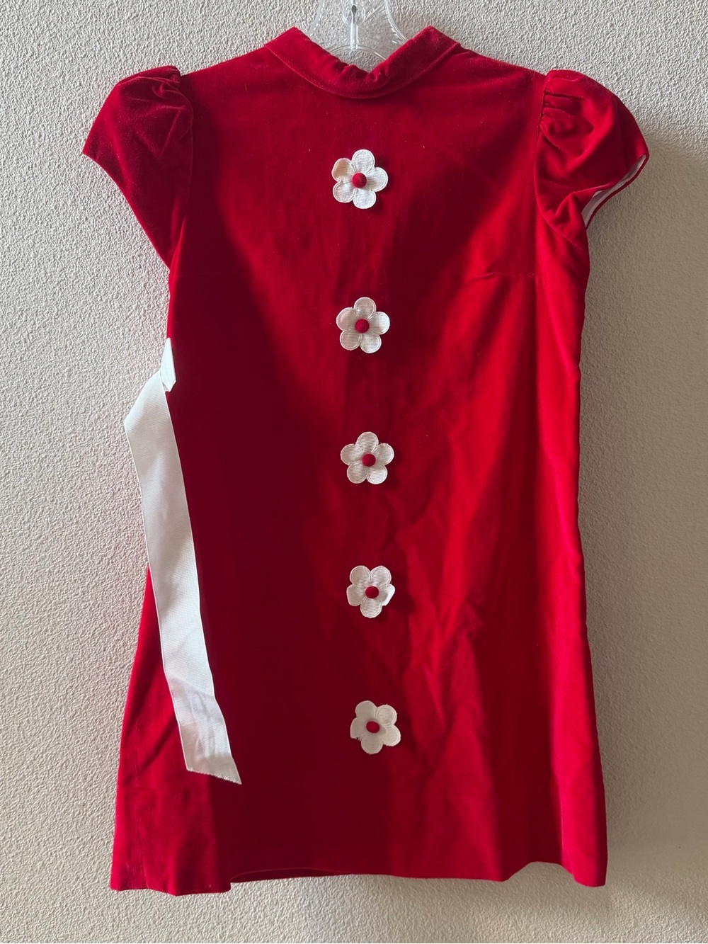 Vintage Elena Diran Original Red Velvet Floral Appliqué Dress Girls Sz 14